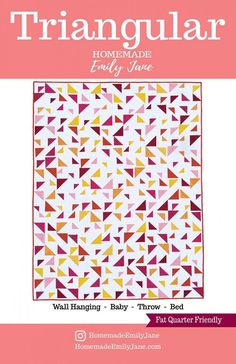 the triangle quilt pattern is shown in pink and yellow, with text that reads triangular