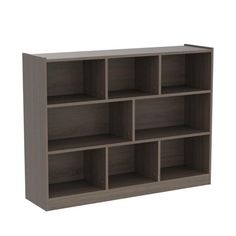 an open bookcase with six compartments on the front and four shelves on the back