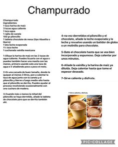 the recipe for chapurado is shown in spanish, with pictures of different ingredients