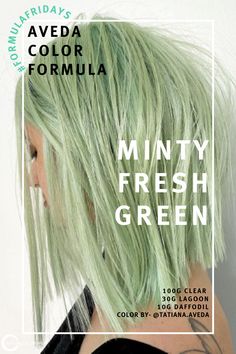 Mint Green Hair Color, Aveda Vibrants, Haircolor Formulas, Cosmo Hair, Color Formulations, Toner Formulas, Green Hair Color