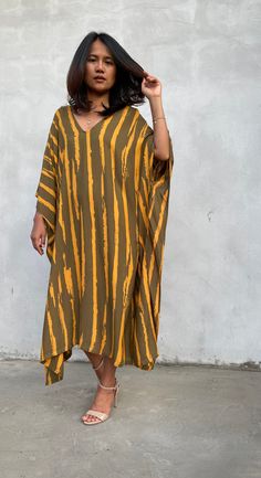 MALA handworks Luna Kaftan in Olive Green and Pattern Silkscreen Spring V-neck Kaftan With Batik Print, Yellow Printed V-neck Kaftan, Yellow Printed Free Size Kaftan, Yellow Printed Free-size Kaftan, Spring Batik Print V-neck Kaftan, Yellow Printed Maxi Length Kaftan, Casual Yellow Printed Kaftan, Casual Printed Yellow Kaftan, Oversized Printed Maxi Kaftan