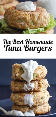 the best homemade tuna burgers with mayonnaise and lettuce on top