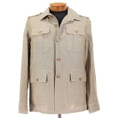 * Sleeve (Shoulder Seam To End Of Sleeve) : 26.25 * Length (Bottom Of Collar): 29.5 * Shoulder (Point To Point): 19.5 * Pit To Pit: 22.75 * Waist (Across At Second To Last Button): 21.5 Beige Long-sleeved Sport Coat With Flap Pockets, Fitted Beige Outerwear With Flap Pockets, Luxury Linen Outerwear With Pockets, Fitted Long Sleeve Tops With Flap Pockets, Luxury Clothing, Tan Color, Luxury Outfits, Shoulder Sleeve, Vest Jacket