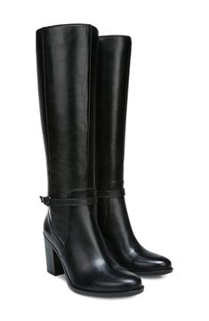 This chic, tall boot on a stacked heel transitions from day to night seamlessly with anatomically sculpted cushioning that keeps you comfy. 3 1/4" heel 14 1/2" shaft; 14 1/2" calf circumference Side zip closure N5 Contour cushioned footbed Leather upper/textile lining/synthetic sole Imported Women's Shoes Wide Shaft Boots, Wide Calf Knee High Boots, Outfit Botas, Black Boots Tall, Collage Background, Tall Leather Boots, Tall Boot, Boots High, Naturalizer Shoes