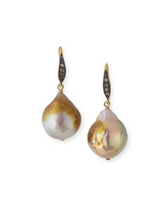 Margo Morrison Natural Baroque Pearl & Sapphire Drop Earrings Gold Jewelry With Pear-shaped Diamond Accents, High Luster Drop Earrings, Pear-shaped Gold Jewelry With Diamond Accents, Gold Briolette Pearl Earrings With High Luster, Pear Shaped Pearl Drop Earrings In Yellow Gold, High Luster Pearl Drop Earrings Fine Jewelry, Gold Briolette Pearl Earrings, Fine Jewelry Pear-shaped Diamond Earrings With Pearl Drop, Yellow Gold Pear-shaped Earrings With Ear Wire