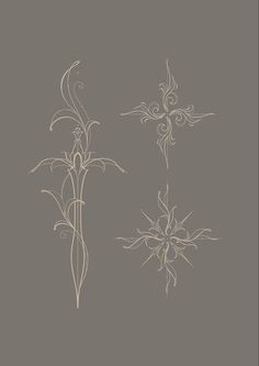 three different types of flowers on a gray background, each with an intricate design in the middle