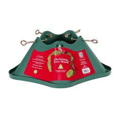 a green bird feeder with christmas tree ornaments on it