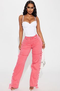 Available In Neon Pink. Straight Leg Jean Lace Up 10.5" High Rise 32" Inseam Low Stretch Disclaimer: Due To The Specialized Wash Process, Each Garment Is Unique. 98% Cotton 2% Elastane Imported | Veronika Lace Up Stretch Straight Leg Jeans in Neon Pink size 3 by Fashion Nova Mark Price, Pink Fashion, Neon Pink, Straight Leg Jeans, Leg Jeans, Fashion Nova, Straight Leg, High Rise, Size 7