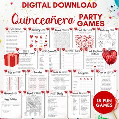 the ultimate valentine's day party game is shown with hearts and presents on it