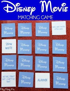 disney movie matching game for kids to play on the carpet with their names and pictures