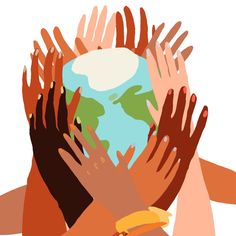 many hands are reaching up to the earth