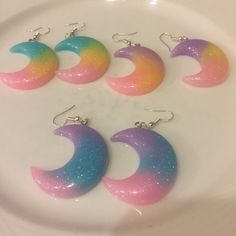 This Pair Of Retro Style Glitter Crescent Moon Earrings Is A Wonderful Addition To Your Wardrobe And Your Style! Available In Your Choice Of 3 Color Variations While Supplies Last! See Size Buttons Below To Determine What Color Is Still Available. Colorful Cute Party Jewelry, Yellow Resin Jewelry For Party, Multicolor Resin Jewelry With Glitter, Handmade Moon Earrings For Party, Handmade Moon Shape Party Earrings, Handmade Moon-shaped Party Earrings, Trendy Multicolor Glitter Jewelry, Princess Courtney, Moon Drop