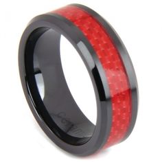 a black and red ring with carbon fiber inlay