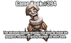 an image of a cartoon character with text that reads game hok 394 the beloved puppet master has died at night's puppets