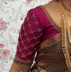 Maroon Color Blouse Aari Work, Double Colour Blouse Designs Latest, Maroon Maggam Work Blouse, Marriage Aari Work Blouse Design, Simple And Elegant Aari Work Blouse, Maroon Blouse Aari Work Designs, Maroon Blouse Designs Bridal, Aari Work Bridal Blouse Designs, Engagement Blouse Designs