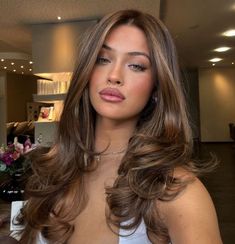 Honey Blonde Hair For Brunettes, Hair Inspo Caramel Highlights, Face Frame Highlights Brown Hair, Blowout Homecoming Hair, Hair Color For Wavy Hair Highlights, Highlights With Red Undertones, Hair Inspo Brunette Balayage, Hair Inspo For Latinas, Honey Brown Caramel Hair