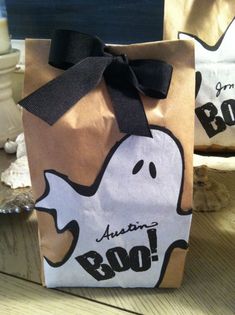 a brown bag with a ghost on it