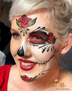 Mexican Skull Face Paint, Sugarskull Facepainting, Muertos Makeup, Festival Face Paint, Halloween Art Projects