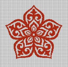 a cross stitch pattern with red and white designs