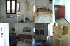 there are four pictures of different rooms in the same house, including bathroom and bedroom