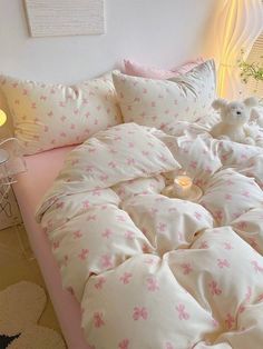 #kbeauty #Cbeauty #kpop #makeup #coquette #skincare #pink #flowerknows #makeup Pink And White Bedsheets, Simple Room Organization Ideas, New Room Inspiration, Room Ideas For Two Beds, Room Ideas Bedroom Color, Bedroom Inspirations Lights, Pink And White Bed Sheets, Girly Bedsheets, Bed Sheets Aesthetic Pink