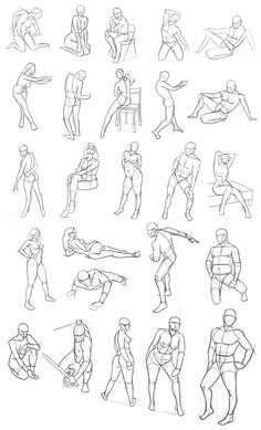 a bunch of different poses and body shapes for people to draw on the computer screen