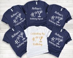 six personalized birthday shirts with the number forty, forty and forty years on them