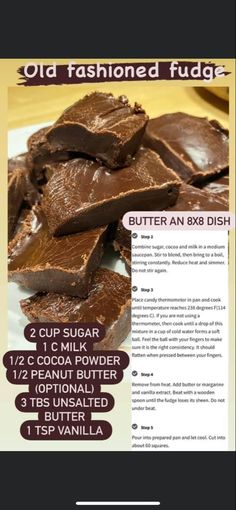 chocolate fudge recipe on a plate with instructions