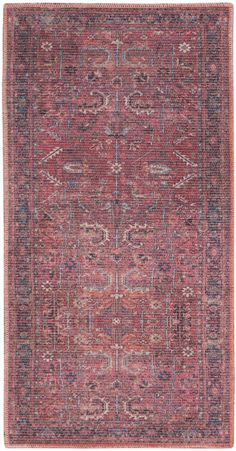 an antique rug with red and blue colors