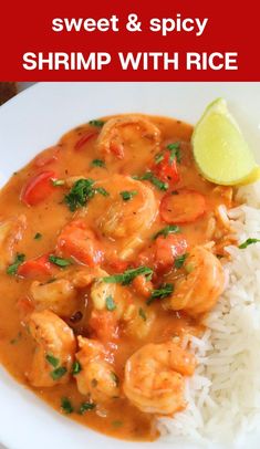 text: "sweet and spicy shrimp with rice" and photo of shrimps in sweet and spicy sauce served in white plate with rice Spicy Shrimp Recipe, Easy Cajun Shrimp, Cajun Shrimp And Rice, Sweet And Spicy Shrimp, Shrimp And Rice Recipes, Spicy Shrimp Recipes, Welcome To My Kitchen, Easy Cajun, Shrimp And Rice