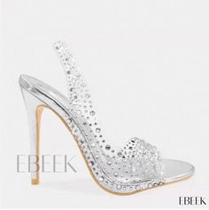 Ebeek - Transparent Pointed-toe High Heeled Sandals with Sleek Stiletto Heels Transparent High Heels, Flat Heel Boots, Stiletto Sandals, Martin Boots, Stiletto Pumps, Boots And Sneakers, Casual Flats, Thick Heels, Toe Sandals