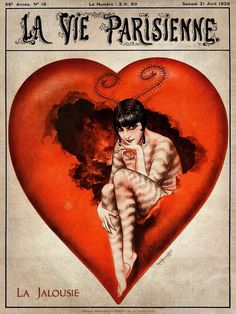 the cover to la vie parisiene magazine with a woman sitting on top of a heart