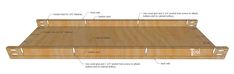 the diagram shows how to make a wooden shelf with two different sections and measurements for each section