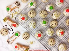 cookies and pastries are on a cooling rack