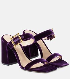 Wondy embellished velvet mules in purple - Gianvito Rossi | Mytheresa Mytheresa Shoes, Velvet Mules, Velvet Sandals, Rossi Shoes, Style Finder, Snakeskin Heels, Purple Velvet, Shoe Obsession, Beautiful Shoes