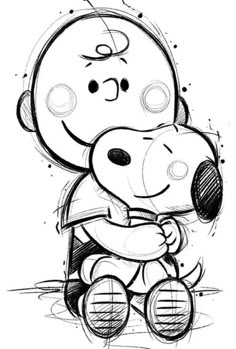 a black and white drawing of a teddy bear holding a stuffed animal in it's arms