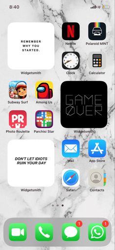 an iphone screen with the game over logo and icons in different colors, sizes and shapes