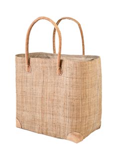 This tote bag is made of premium-grade raffia, a material of natural origin imbued with a summery mood. It comes with a pair of thick braided handles to complete the bohemian look. For durability and sturdiness bottom is lined and has 4 leather corners. Handcrafted bags from the island of Madagascar. 100% handmade using natural resources providing better quality and exquisite details. Its stylish and simple design can definitely make you look more stylish and unique! Perfect size to accommodate Casual Natural Satchel With Handles, Brown Jute Bag With Bamboo Handle, Natural Leather Crochet Top Handle Bag, Natural Color Bags With Bamboo Double Handle, Eco-friendly Bags With Bamboo Handle, Eco-friendly Natural Fiber Bag With Bamboo Handle, Natural Color Crochet Bag With Bamboo Double Handles, Natural Leather Crochet Bag With Handles, Natural Crochet Bag With Bamboo Double Handles