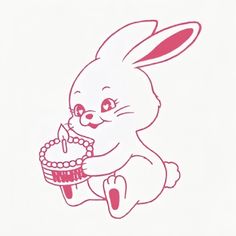 a drawing of a bunny holding a birthday cake