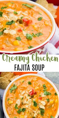 two bowls of creamy chicken fajita soup