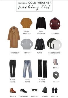 Cold Weather Packing List, Winter Capsule Wardrobe Travel, Winter Travel Wardrobe, Cold Weather Packing, Minimal Packing, Nyc Winter Outfits, Capsule Wardrobe Casual, Winter Travel Outfit, Travel Capsule Wardrobe