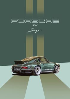 the porsche 9113 poster is shown in green and white stripes with an image of a car