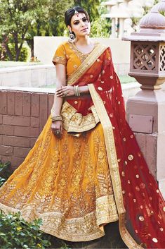 Buy Net Wedding Wear Lehenga Choli In Yellow Colour @ ninecolours.com. Worldwide Free Shipping Available! Sabyasachi Bridal, Yellow Lehenga, Indian Wedding Outfit, Bridal Party Shirts, Yellow Colour, Silk Lehenga, Pakistani Bridal, Pakistani Outfits, Bridal Lehenga