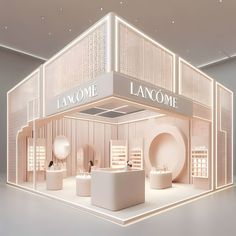 a white room with some lights on the ceiling and an open display area in front of it