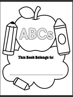 an apple with the words abc's on it and pencils next to it