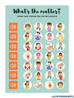 what's the matter? listen and choose the correct picture for each one in this poster