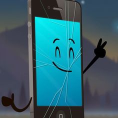 a cartoon cell phone with a broken screen