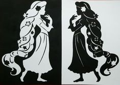 two black and white silhouettes of women