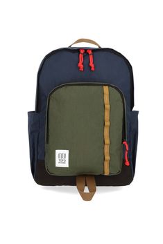 Topo - Session Pack - Olive/Navy - Front Functional Navy Backpack For Everyday Use, Navy Functional Everyday Backpack, Functional Green Backpack For Commuting, Functional Outdoor Backpack, Modern Green Backpack For Outdoor Activities, Standard Backpack With Silt Pocket For Daily Use, Interior Organization, Topo Designs, Easy Packing