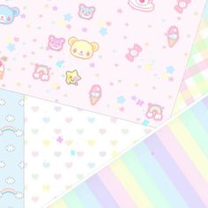 three different wallpapers with pastel colors and teddy bears on them, one is pink, the other is blue